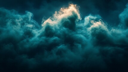Fototapeta premium Dramatic Dark Clouds Illuminated by Soft Light, Creating a Mystical and Atmospheric Scene with High Contrast, Ideal for Representing Stormy Weather and Introspective Moments