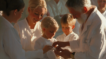 The careful attention to their needs represents Compassion, Responsibility, and the dedication to health and well-being