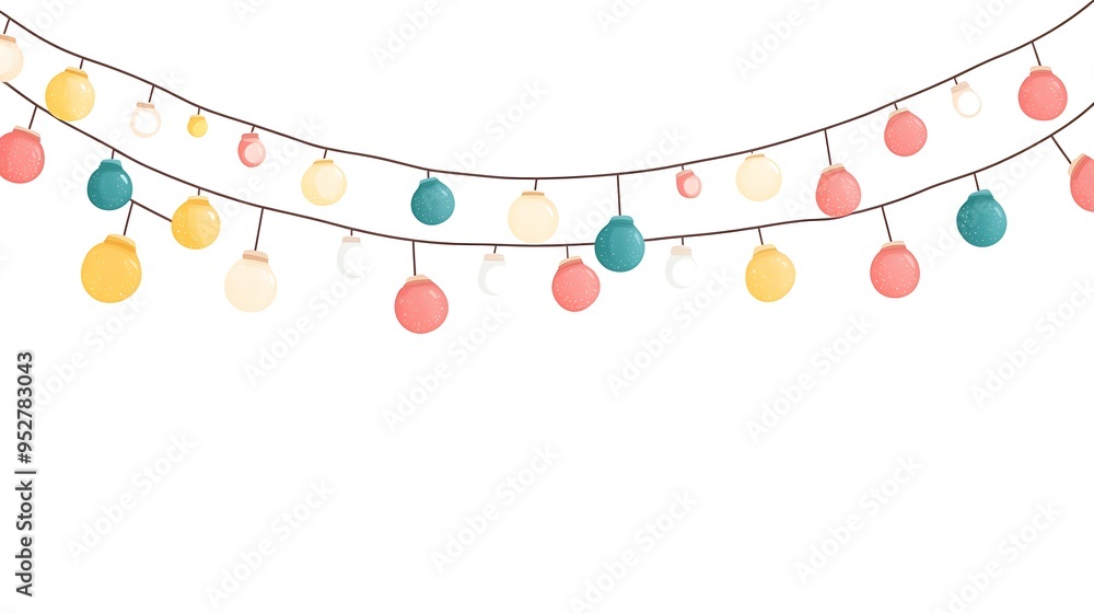 Poster glowing charm of elegant string lights - vector illustration in warm hues on white background with c