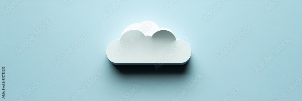 Poster a high-angle view showcases a minimalist cloud computing icon featuring soft shadows against a sooth