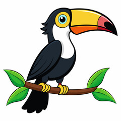 Colorful Cartoon Toucan Perched on Branch - Vector Art