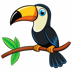 Colorful Cartoon Toucan Perched on Branch - Vector Art