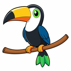 Colorful Cartoon Toucan Perched on Branch - Vector Art