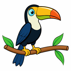 Colorful Cartoon Toucan Perched on Branch - Vector Art