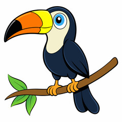 Colorful Cartoon Toucan Perched on Branch - Vector Art