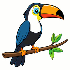 Fototapeta premium Colorful Cartoon Toucan Perched on Branch - Vector Art