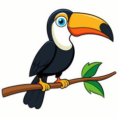 Colorful Cartoon Toucan Perched on Branch - Vector Art