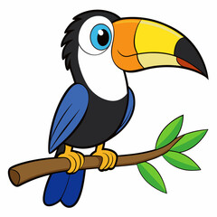 Colorful Cartoon Toucan Perched on Branch - Vector Art