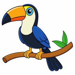 Colorful Cartoon Toucan Perched on Branch - Vector Art