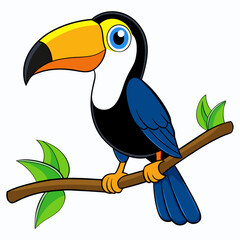 Colorful Cartoon Toucan Perched on Branch - Vector Art © design master