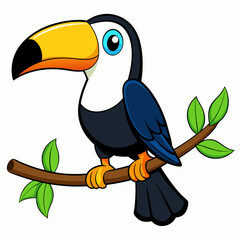 Colorful Cartoon Toucan Perched on Branch - Vector Art