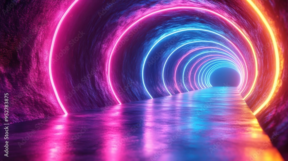 Aufkleber abstract 3d neon background with glowing colorful rounded lines tunnel effect