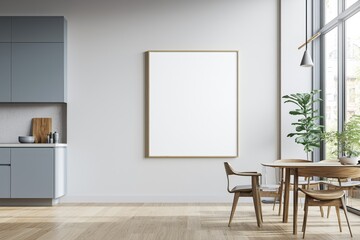 Poster Mockup in Kitchen Interior with White Wall created with Generative AI