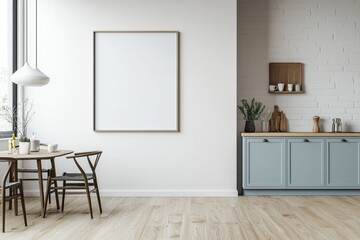 Poster Mockup in Kitchen Interior with White Wall created with Generative AI