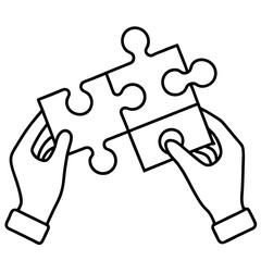 Continuous Line Art Hands Solving a Jigsaw Puzzle