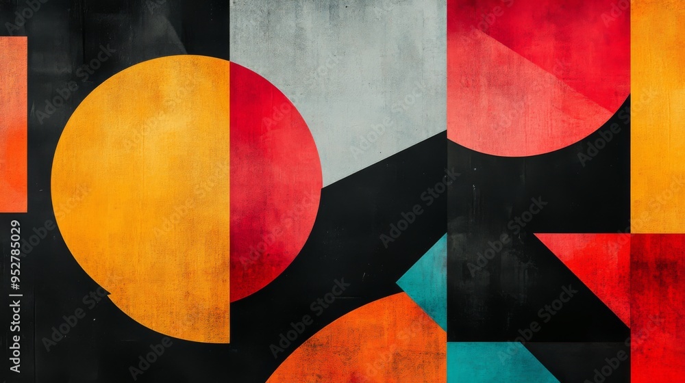 Poster close-up of an abstract background with geometric shapes and bold colors, creating a visually striki