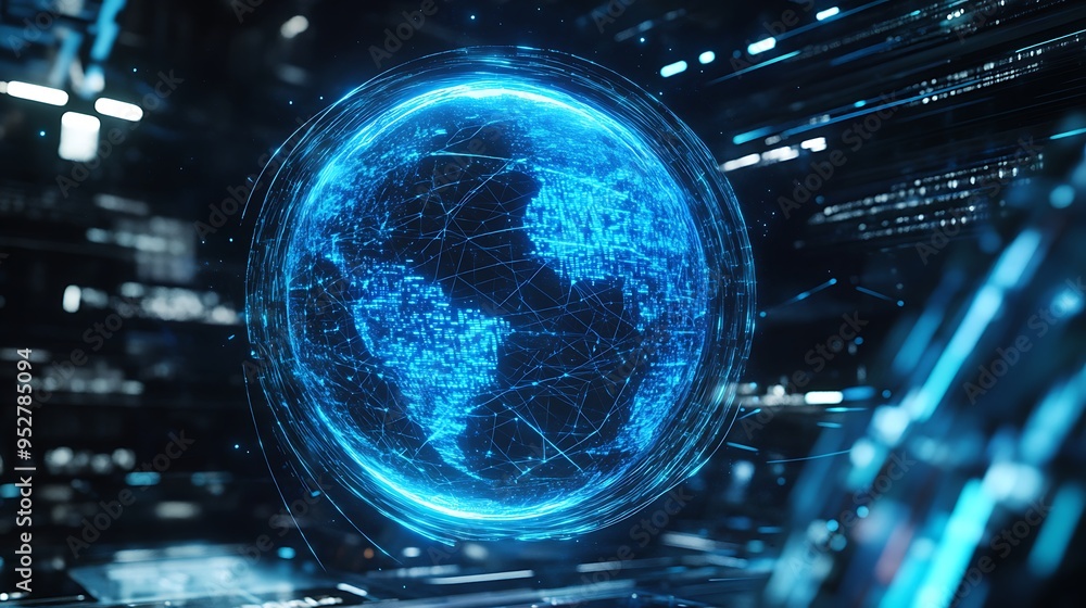 Poster a digital globe with connections and data lines