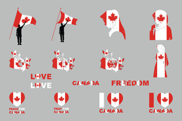 Flag of Canada Set, original and simple Canada flag Bundle, vector illustration of Canada flag Collection
