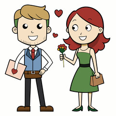 Couples Starting Date Vector Art with White Background