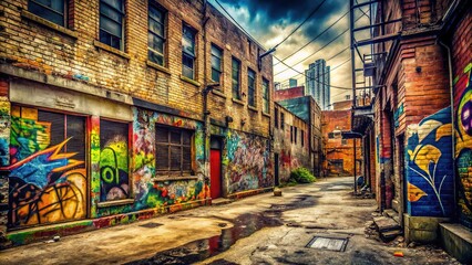 Fototapeta premium grungy urban landscape with graffiti and gritty texture