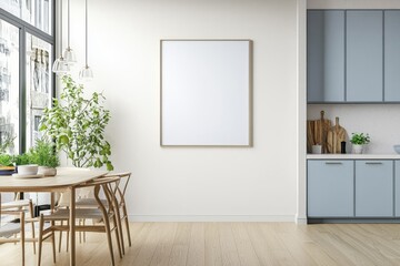 Poster Mockup in Kitchen Interior with White Wall created with Generative AI