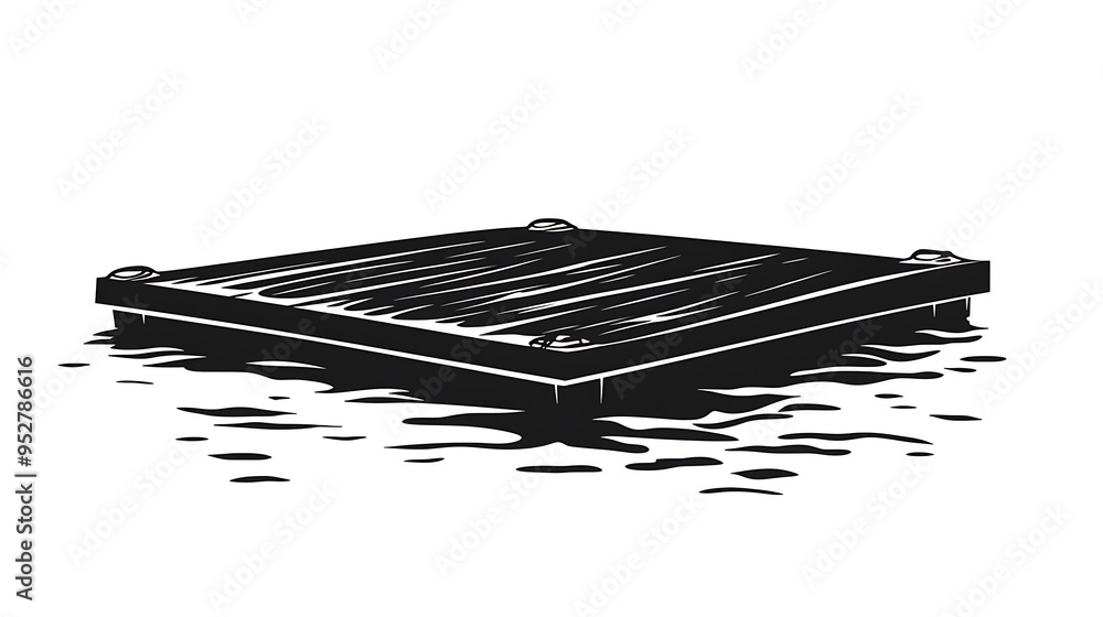 Poster minimalistic floating dock icon sinking into water on white background