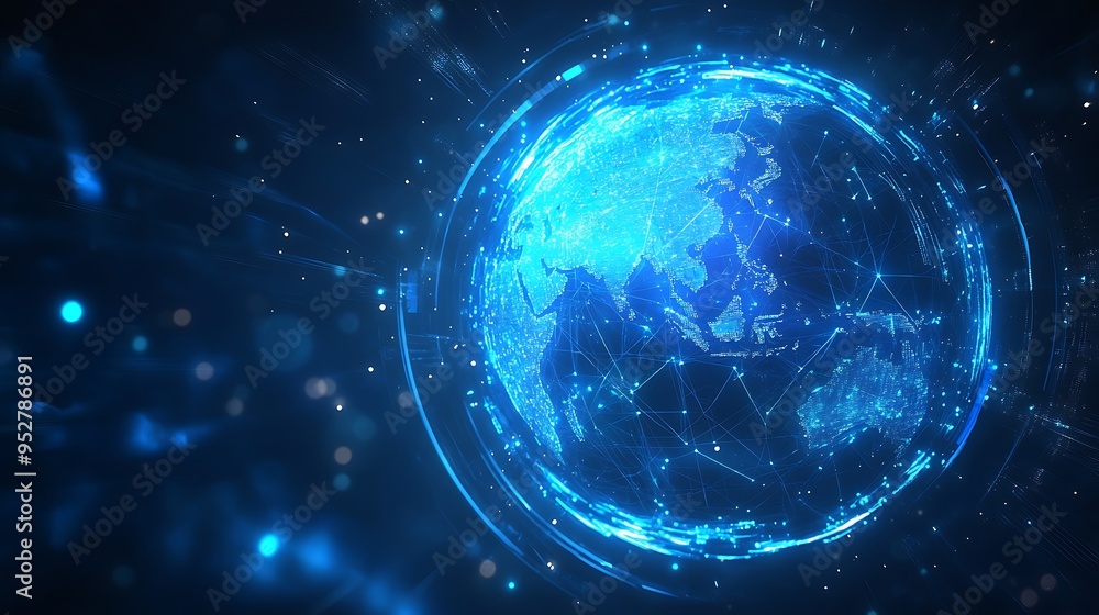 Poster Digital Globe with a Network of Interconnected Lines and Nodes