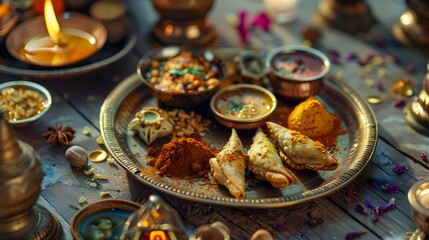 Diwali Thali A Tight Closeup of Intricate Indian Festival Food Details