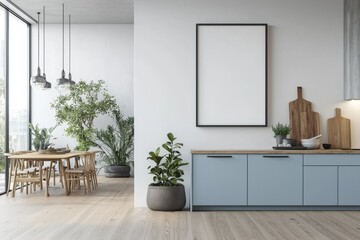 Poster Mockup in Kitchen Interior with White Wall created with Generative AI