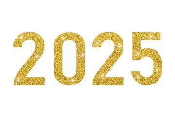Shiny sparkling numbers 2025 on transparent background
