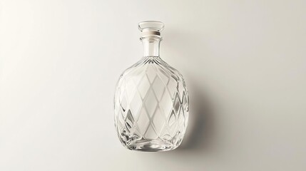 A clear, diamond-patterned glass decanter with a stopper, ideal for serving beverages.