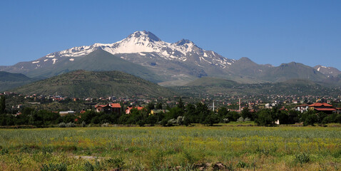 Mount Erciyes is located in Kayseri, Turkey. It is one of the highest mountains in the country. It is important for ski tourism.
