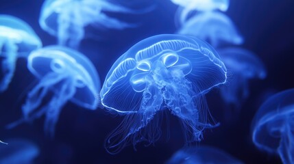 Jellyfishes, translucent, pulsing. Generative AI