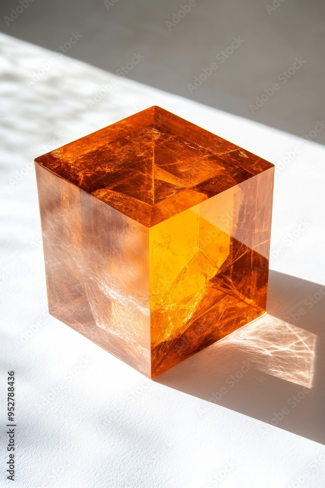 Poster a large orange cube sits alone on a white surface, creating a striking effect through its glossy fin