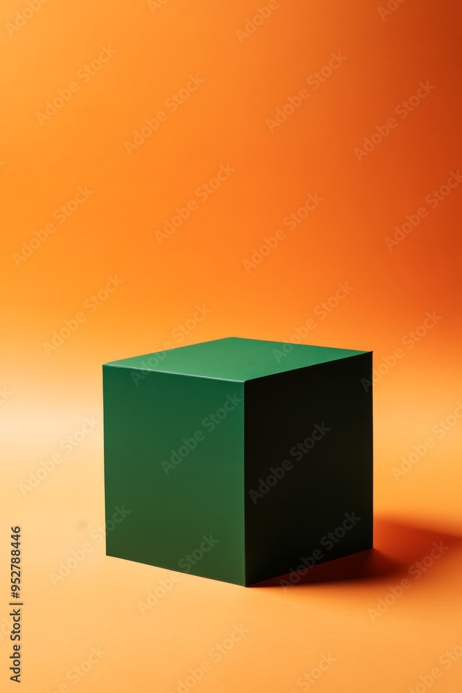 Poster a striking green cube stands prominently against an orange backdrop, creating a captivating visual f