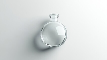 A clear glass flask resting on a smooth surface, ideal for scientific or decorative use.