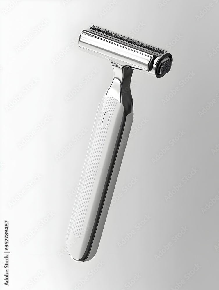 Poster sleek minimalist travel razor floating on pristine white background