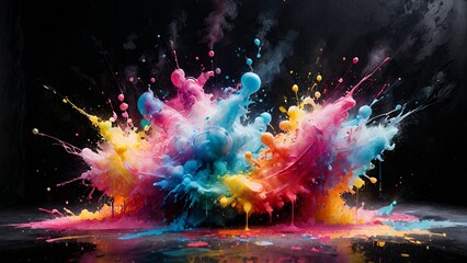 Fototapeta premium Vibrant colors explode against a dark background.