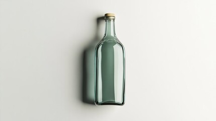Fototapeta premium A clear glass bottle with a wooden cap, ideal for beverages or storage.