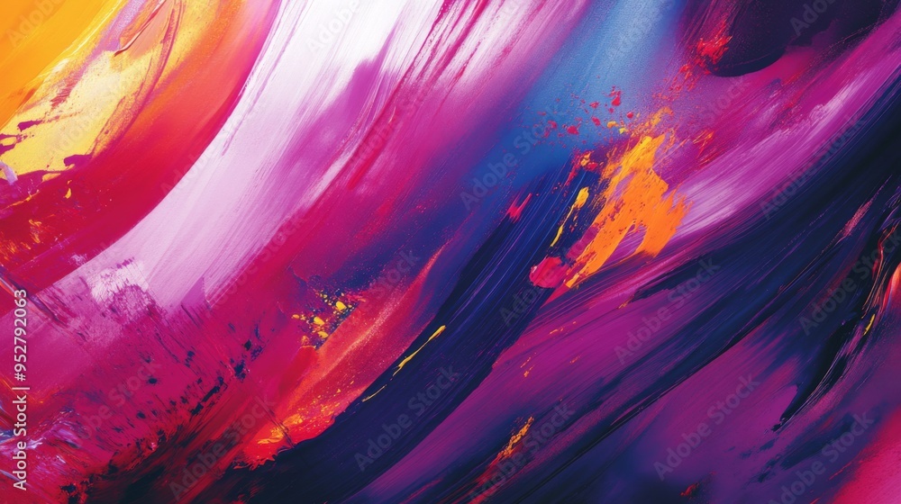 Leinwandbilder Dynamic abstract background with vivid brush strokes and splashes of paint, showcasing an energetic and artistic composition with rich textures.