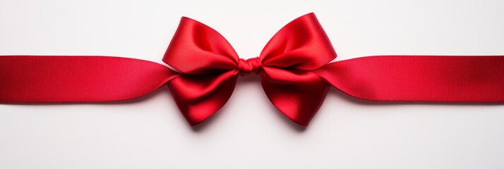 The vibrant red bow sits elegantly against a clean white background, showcasing its smooth texture and perfect knot, ideal for gifts and decorations