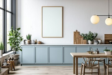 Poster Mockup in Kitchen Interior with White Wall created with Generative AI