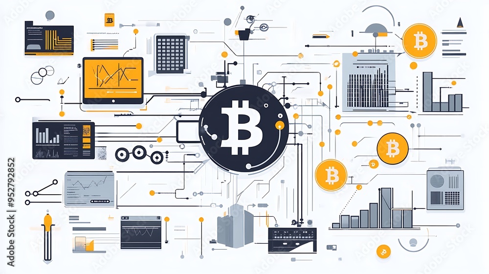 Aufkleber bitcoin cryptocurrency connected to data and analytics