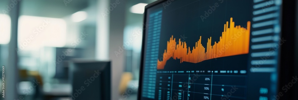 Aufkleber detailed financial graphs and charts are prominently displayed on a computer screen, while the backg