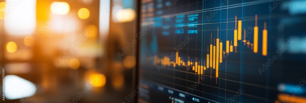 Poster detailed financial graphs and charts are displayed on a computer screen, providing insights into mar