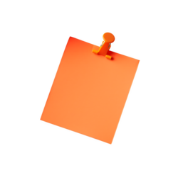 Square orange PNG note on a piece of paper on transparent background. Concept template for study, collage on the theme of work, office, memory, important notes
