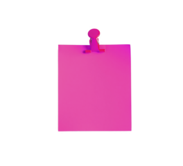 Square pink note on a piece of paper on transparent background. Concept template for study, collage on the theme of work, office, memory, important notes