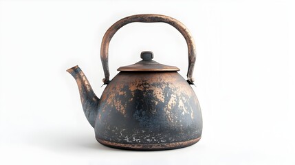 Vintage Copper Camping Kettle Isolated on White Background