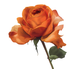 Orange peach paint rose isolated on transparent background. Clipart PNG template for collages, cards and posters, spring style, romance, congratulations