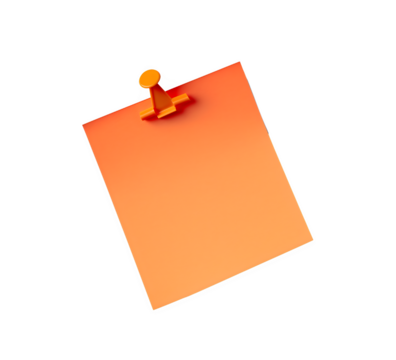 Square orange PNG note on a piece of paper on transparent background. Concept template for study, collage on the theme of work, office, memory, important notes